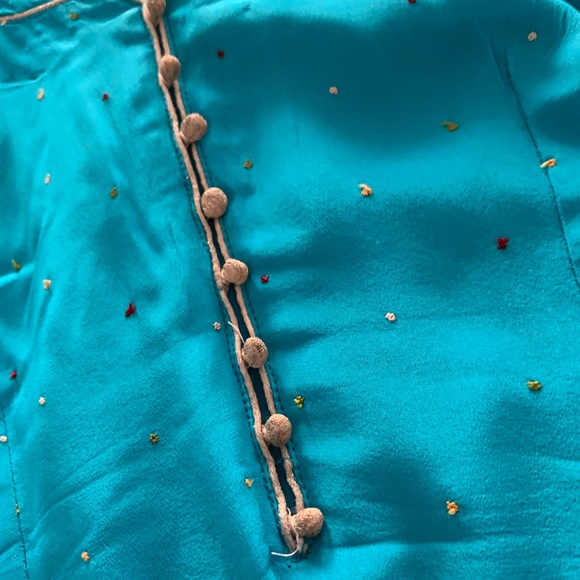Blue Pure Chinnon Chiffon Outfit with Dupatta and Heavy Pants - Picture 6 of 10